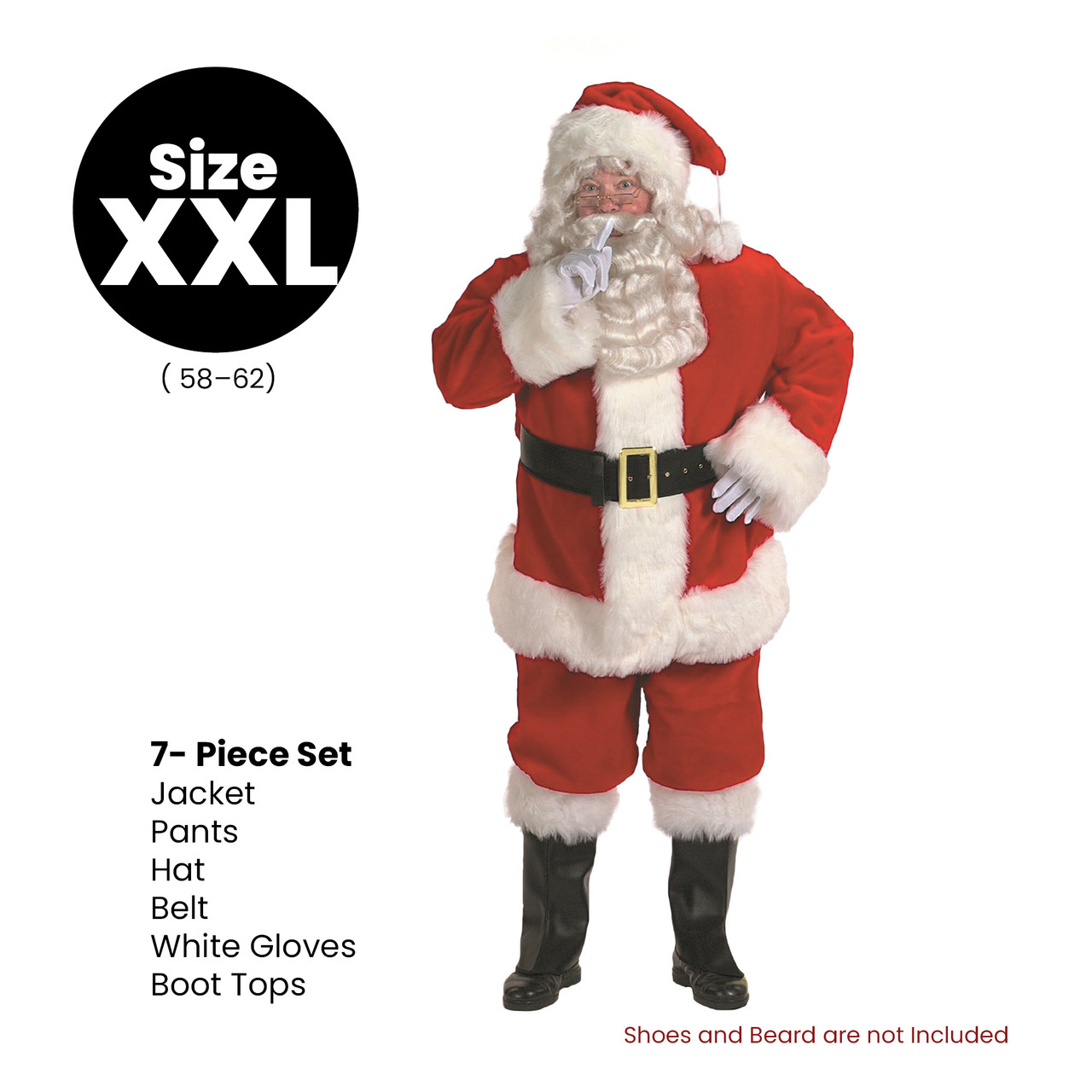 7-Piece Professional Santa Suit Christmas Costume - Adult Size XXL
